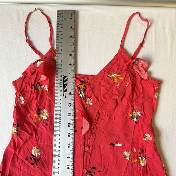 Express Women Maxi Dress M Red Floral Sundress Button Sleeveless Slit Front - Picture 6 of 11